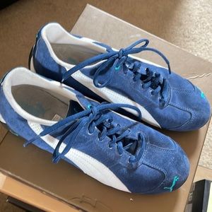 PUMA authentic womens fashion shoes all leather blue/white size UK 🇬🇧 6!